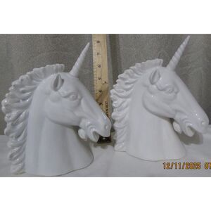 Vintage Unicorns porcelain book ends Japan set of 2 white shelf art mythical